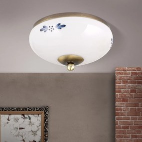 Plafoniera clasica Landhaus 21cm alama antique/ sticla opal decor albastru