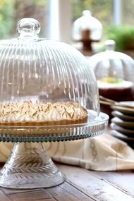 Cupolă decorativă pe picior cu elemente decorative, stil vintage, transparent, din sticlă, „Cloche”