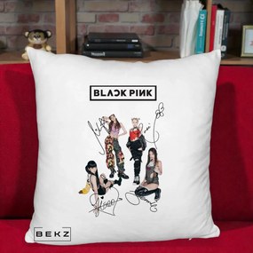 Perna Personalizata K-pop BLACKPINK Fotografie Grup Autografe Toate Membre, 40x40 cm, Alb Pufos, Husa Detasabila, Perna Inclusa, BEKZ®