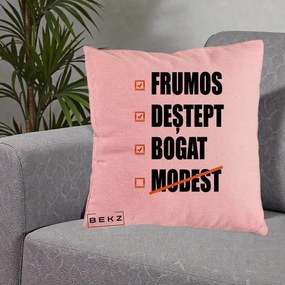 Perna Decorativa Frumos Destept Bogat, 40x40 cm, Roz, Husa Detasabila, Perna Inclusa, BEKZ®