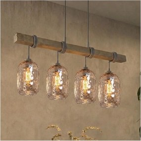 Brilagi - Lustra suspendată pe cablu WOOD GLASS 4xE27/60W/230V pin/gri/maro fumuriu