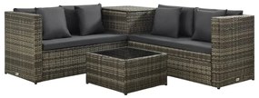 313130 vidaXL Set mobilier de grădină cu perne, 4 piese, poliratan, gri