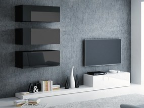 Camera de zi Charlotte 111Alb, Alb lucios, Negru, Negru lucios, Cu comodă tv, Părți separate, PAL laminat, 300x42cm, 83 kg