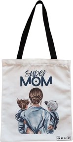 Sacosa de Panza pentru Cumparaturi, Geanta Tote, model Super Mom, Cu fermoar, 38x34.5 cm, Alba, BEKZ®