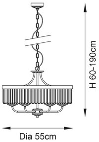Endon 90263 - Candelabru Chesterfield pe lanț, 6 x E14, 6 W, 230 V, diametru 55 cm, crom lucios