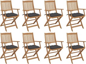 vidaXL Scaune pliabile de exterior cu perne, 8 buc., lemn masiv acacia