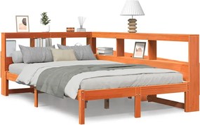 vidaXL Pat cu bibliotecă fără saltea, maro, 120x200 cm, lemn masiv pin