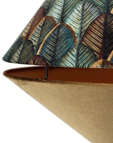 Lampă arcuită din alamă cu abajur dublu de catifea cu design de frunze și bej - XXL