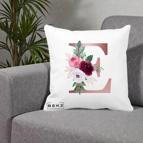 Cadou Personalizat - Perna Personalizata Monograma Rose Gold Litera E, 40x40 cm, Alba Mata, Husa Detasabila, Perna Inclusa, BEKZ®