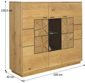 Comoda Bar Urbano Oak Cu 3 Usi, Stejar Rustic Si Negru, 140 Cm