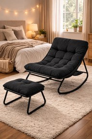 Balansoar cu scaun pentru suport picioare, cadru metalic, pentru uz interior și exterior, rezistent până la 150 kg, Negru