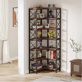 Biblioteca pentru colt din metal si pal melaminat 200x60x60x24 cm