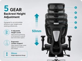 AERONIX SG630 MESH Black – Scaun ergonomic premium Full Mesh, Cotiere 7D, Suport Lombar Dublu, Șezut Translație, Mecanism multifunctional inclinare/blocare, Suport pentru picioare