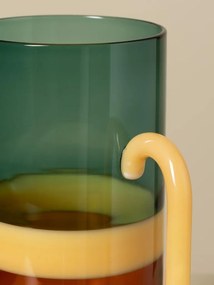 Carafă din sticlă borosilicată bicoloră, verde și portocaliu cu mâner galben, 20 × 9 cm, „Twiggy"