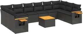 vidaXL Set canapele de grădină cu perne, 11 piese, negru, poliratan