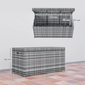 Outsunny Cutie pentru perne din ratan 380 L, rezistentă la intemperii, cu capac, spațiu de depozitare, rezistentă UV, 130 x 61 x 65 cm, gri închis | Aosom Romania