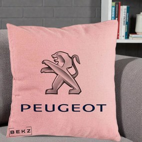 Perna Personalizata cu emblema Peugeot, 40x40 cm, Roz, Husa Detasabila, Perna Inclusa, BEKZ®