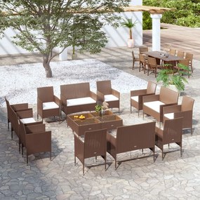 3095958 vidaXL Set mobilier de grădină cu perne, 16 piese, maro, poliratan