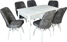 Set masa extensibila cu 6 scaune tapitate Homs cargold 250-30600 bej- gri 170 x 80 cm