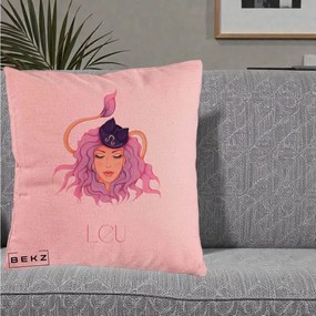 Perna Personalizata Zodie Leu, 40x40 cm, Roz, Husa Detasabila, Perna Inclusa, BEKZ®