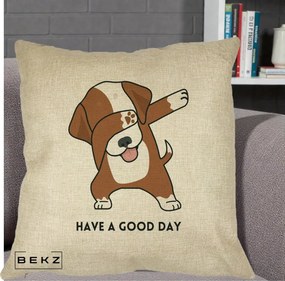 Perna Decorativa Caine Dab Have A Good Day, 40x40 cm, Crem, Husa Detasabila, Perna Inclusa, BEKZ®