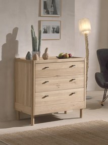 Comodă cu 3 Sertare Forrest Oak, din Lemn Masiv de Stejar, Natur – Vipack