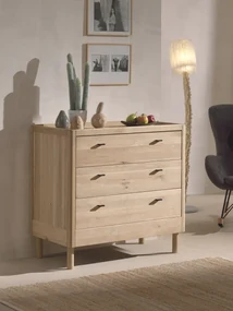 Comodă cu 3 Sertare Forrest Oak, din Lemn Masiv de Stejar, Natur – Vipack