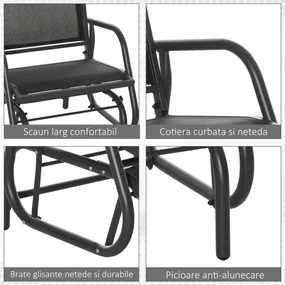 Scaun Balansoar 2 în 1 Outsunny din Metal, Design Modern, 75x66x85 cm, Negru | Aosom Romania
