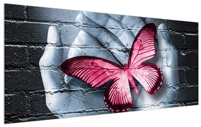 Tablou modern cu palmă și fluture (120x50 cm), în 40 de alte dimensiuni noi