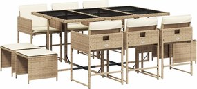 vidaXL Set mobilier de grădină cu perne, 11 piese, bej, poliratan