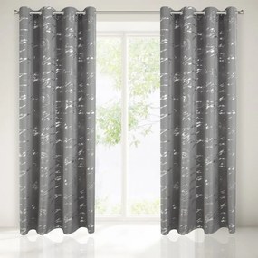 Draperie gri unică pe cercuri, cu inscripții 140 x 250 cm