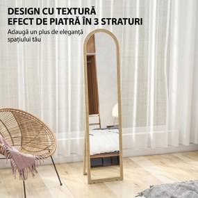 Oglindă HOMCOM de Podea și de Perete cu Suport, efect de Piatră, 40x160cm, Bej. | Aosom Romania