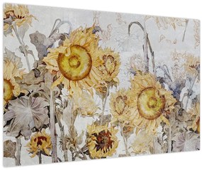 Tablou - Floarea-soarelui pe perete (90x60 cm)