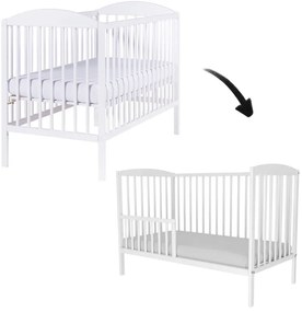 Patut din lemn masiv cu bariera 120x60 cm Kidizi Orella alb,reglabil pe 3 nivele, certificat EN71