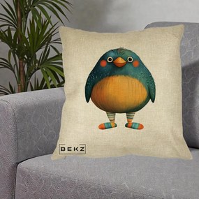 Perna Decorativa Pasare Teal cu Sosete Dunghi, 40x40 cm, Crem, Husa Detasabila, Perna Inclusa, BEKZ®