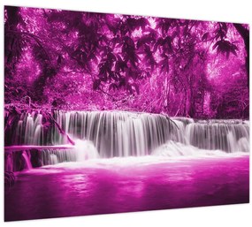 Tablou pe sticlă - Cascadă, violet (70x50 cm)