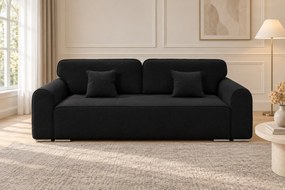 Canapea extensibilă Fiorella din boucle, negru, cu ladă de depozitare