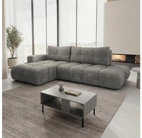 Colțar extensibil ALMADA, tapițat, în formă de L, cu spațiu de depozitare, pe partea stângă, gri