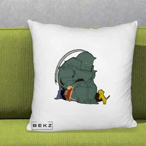 Perna Personalizata Fullmetal Alchemist Alphonse cu Pisici, 40x40 cm, Alb Pufos, Husa Detasabila, Perna Inclusa, BEKZ®