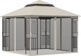 Outsunny Pavilion de grădină cu acoperiș dublu, cort pentru petreceri, cu 4 x pereți laterali, Metal+Poliester, Bej, 2,99 x 2,99 x 2,74 m | Aosom Romania