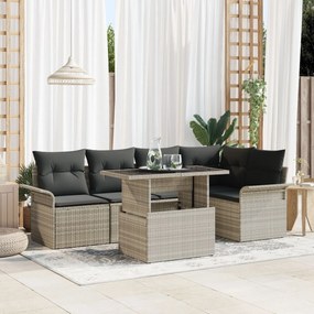 vidaXL Set canapea grădină 6 piese perne gri deschis Poly Rattan