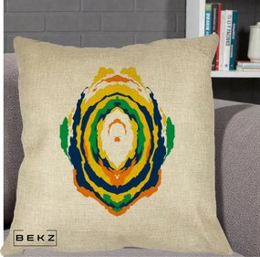 Perna Decorativa Oval Abstract Multicolor, 40x40 cm, Crem, Husa Detasabila, Perna Inclusa, BEKZ®