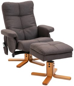 Scaun de masaj HOMCOM cu taburet, 360° rotativ, electric, cu funcție de întindere și spațiu de depozitare, scaun de relaxare pentru televizor, poliester, maro | Aosom Romania