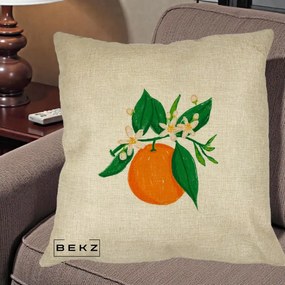 Perna Decorativa Portocala in Floare, 40x40 cm, Crem, Husa Detasabila, Perna Inclusa, BEKZ®