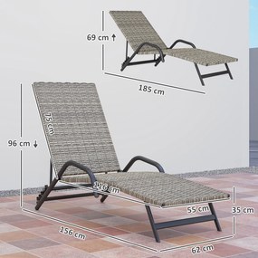 Outsunny Șezlong chaise longue din rășină impletită inclinabil și reglabil în 4 niveluri în formă de S, 156x62x96cm maro | Aosom Romania