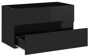 Dulap cu chiuveta incorporata, negru extralucios, PAL negru foarte lucios, 80 x 38.5 x 45 cm
