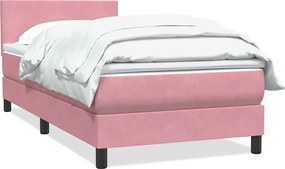 vidaXL Pat box spring cu saltea, roz, 90x210 cm, catifea