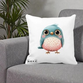Perna Decorativa Pasare Teal-Roz cu Pete, 40x40 cm, Alba Mata, Husa Detasabila, Perna Inclusa, BEKZ®