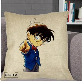 Perna Personalizata Detective Conan Conan Arata, 40x40 cm, Crem, Husa Detasabila, Perna Inclusa, BEKZ®