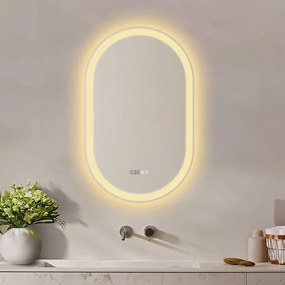 RESIGILAT- Oglindă baie, Multifuncțională, Iluminare LED Touch, Sistem Dezaburire, Ceas electronic încorporat, Indicator Temperatura, 80x50 cm